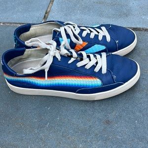 Soludos Rainbow Wave Marine Blue Chill Out Leather Lace-up Low Top Sneakers 9
